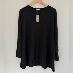 NWT J.Jill Petite M Embellished Rhinestone Studded Black Wool Blend Chic Sweater